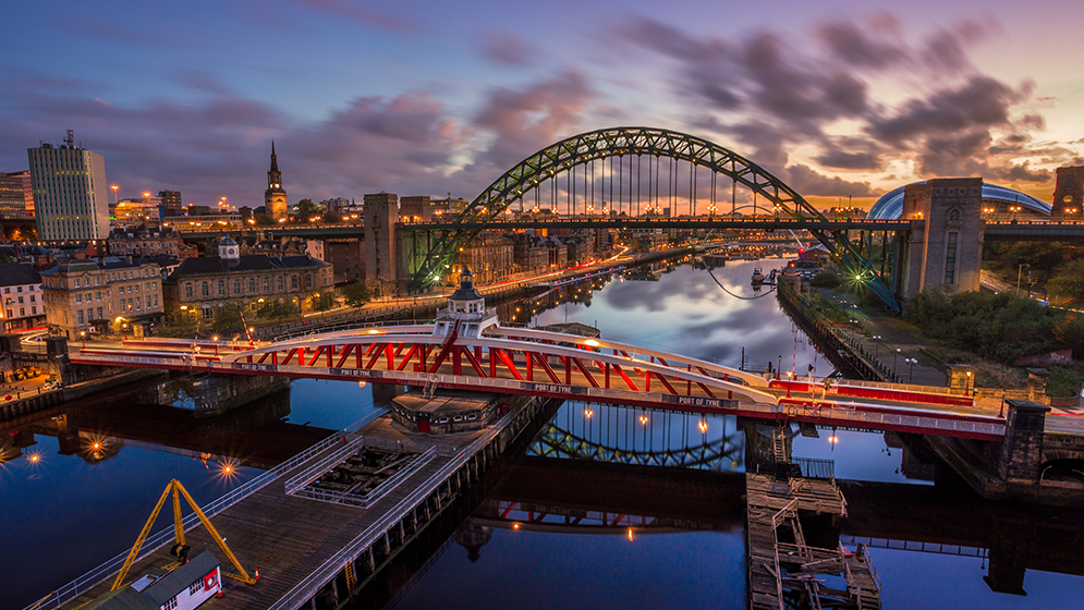 Newcastle quayside at night.