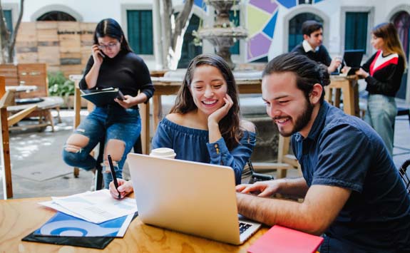 College students taking online class in Latin America